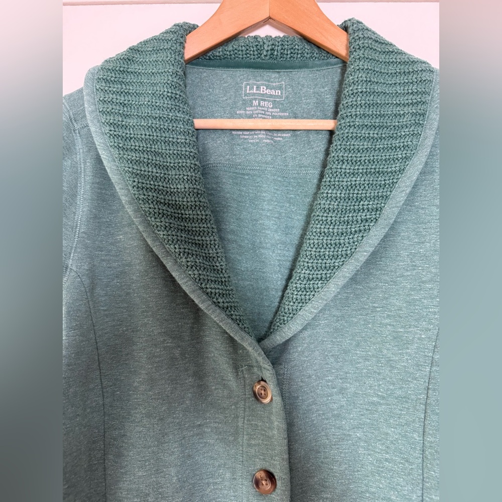 LL Bean Knit Shawl Collar Jersey Sweatshirt Cardigan Eclectic Grandpa Cabincore - Picture 3 of 7